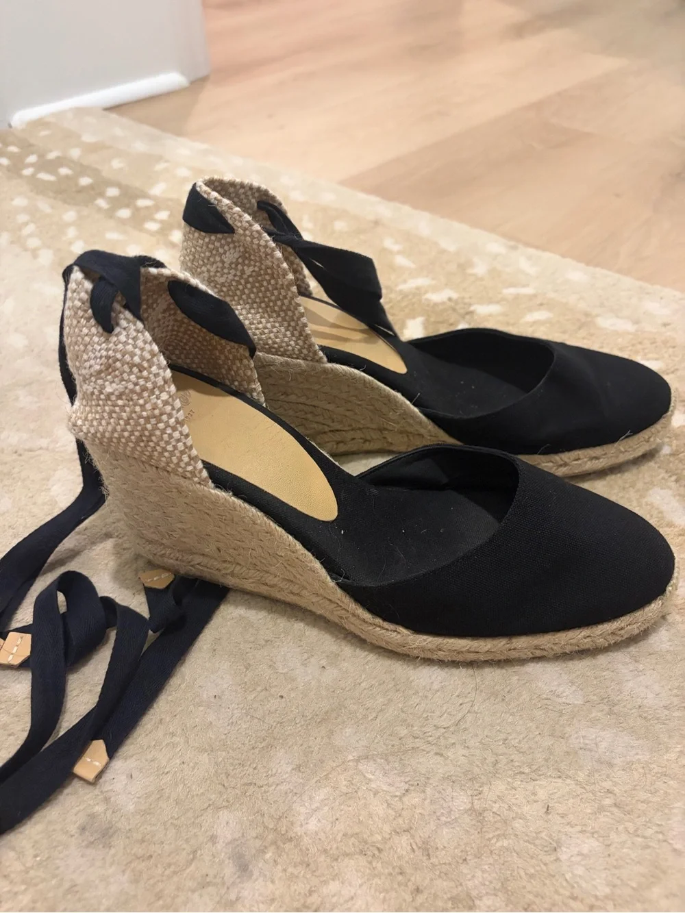 Castaner Black Canvas Espadrille Wedge with Ankle Tie - Picture 4 of 6